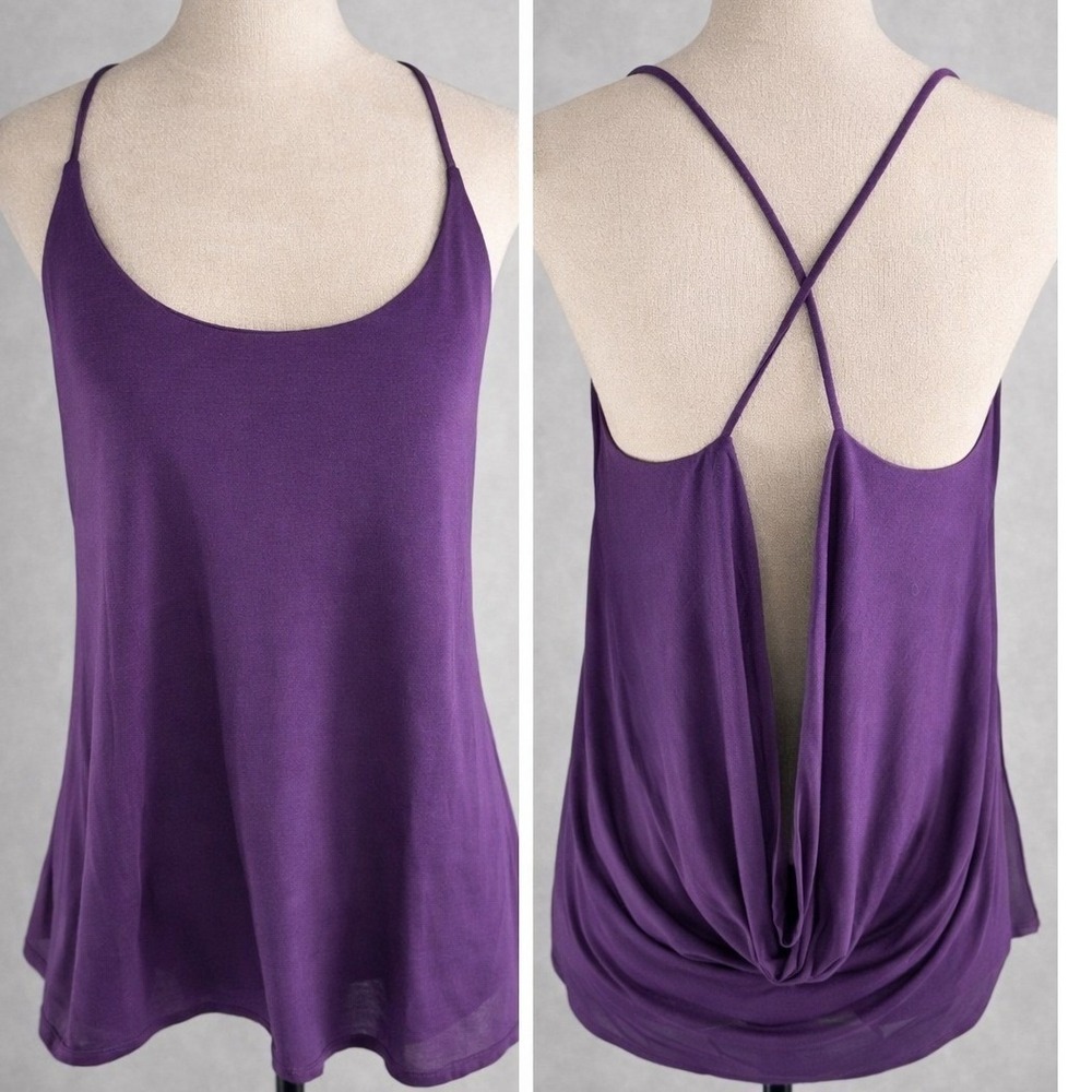Lanston Tank Top Women M‎ Purple Open Back Strappy Boho Festival NWT Draped Back